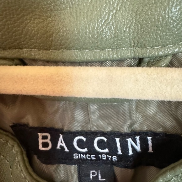 Baccini Olive Mossy Army Green Faux Leather Biker Jacket Petite Large - Picture 5 of 6